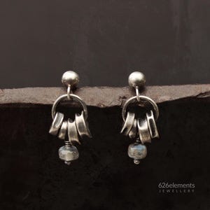 Sterling silver labradorite stud earrings - oxidized sterling silver - small labradorite earrings - artisan handmade everyday earrings