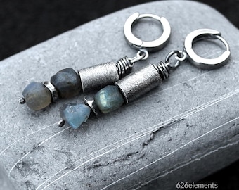 Labradorit & 925 Silber Ohrringe - Oxidiertes Sterling Silber - Handgemachter Damenschmuck