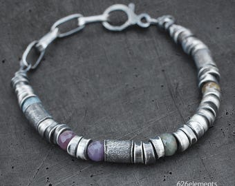 Sapphire oxidised 925 silver bracelet - unique handmade jewellery gift