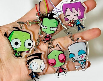 Invader Zim tiny phone charms - human Zim, Dib, Gaz, GIR, Irken Zim, Robot Gir