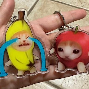 PREORDER- Crying Banana Cat Meme - Happy Apple Cat Meme - Keychain
