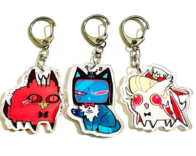 Cursed cat Alastor, Vox, Lucifer - Hazbin Hotel Keychain - cute cursed cat Alastor, vox, alastor charms