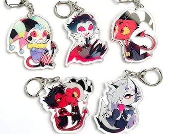 Helluva Boss Keychains - cute chibi Moxxie Millie Blitz Fizzarolli Loona Stolas