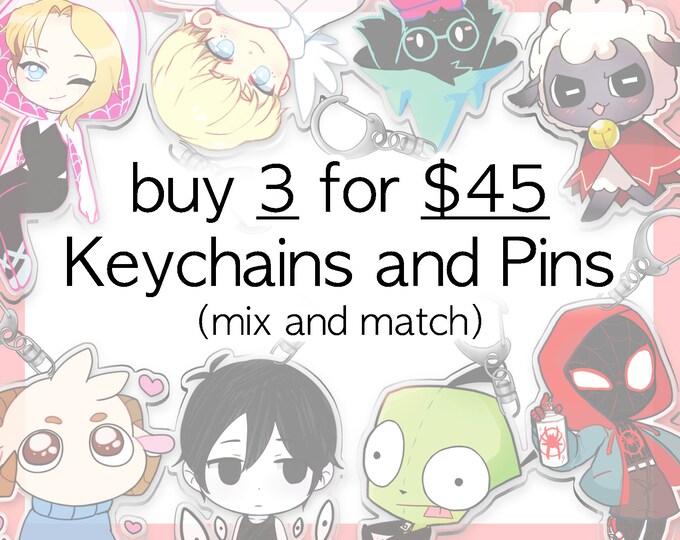 Featured listing image: Anime, game, cartoon sale - mix and match Keychains, Enamel pins, Phone grips!