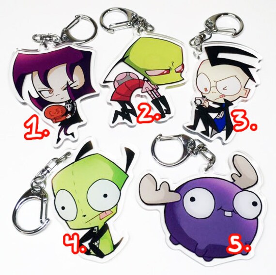 Gir New Invader Zim Set Of 4 Mini Figurine Keychains Dib Zim and Gaz