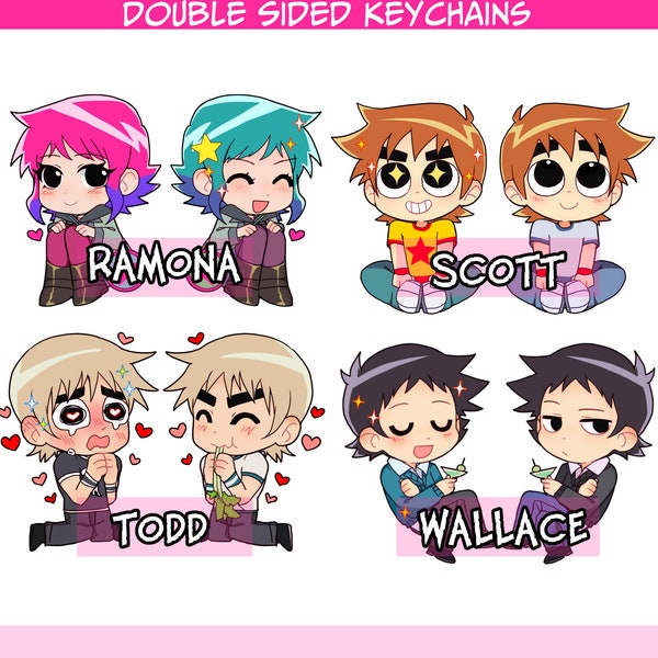 Scott Pilgrim charms keychains - Ramona Scott Wallace Todd