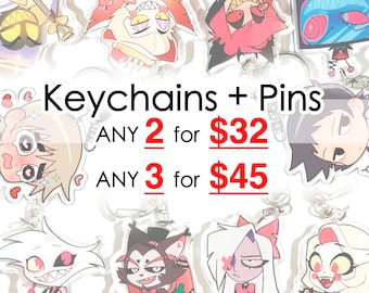 Anime, game, cartoon, memes - mix and match Keychains, Enamel pins, Phone grips - BUNDLE SALE!!