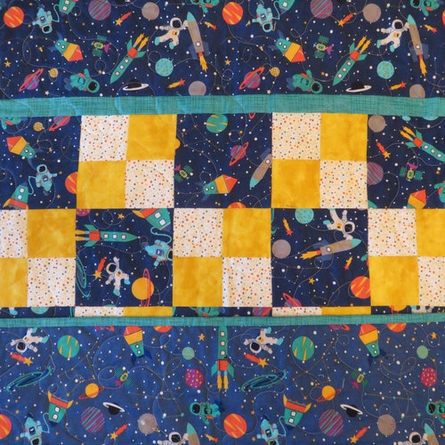 Space Theme Baby Quilt, Astronaut Planets shops Spaceship Quilt, Toddler Lap Quilt, Reversible, FREE SHIPPING to Canada & US