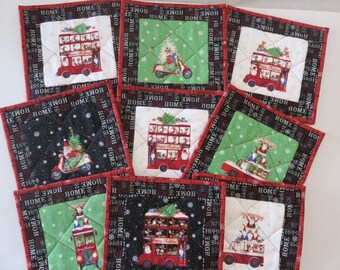 Quilted Christmas Trivet, Quilted Double Decker Christmas Pot Holders, 9.75 by 10.25 Inches