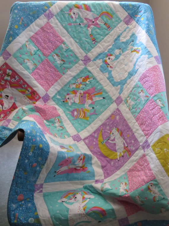 Unicorn Themed Baby Quilt Baby Girl Quilt Toddler Lap Quilt Etsy