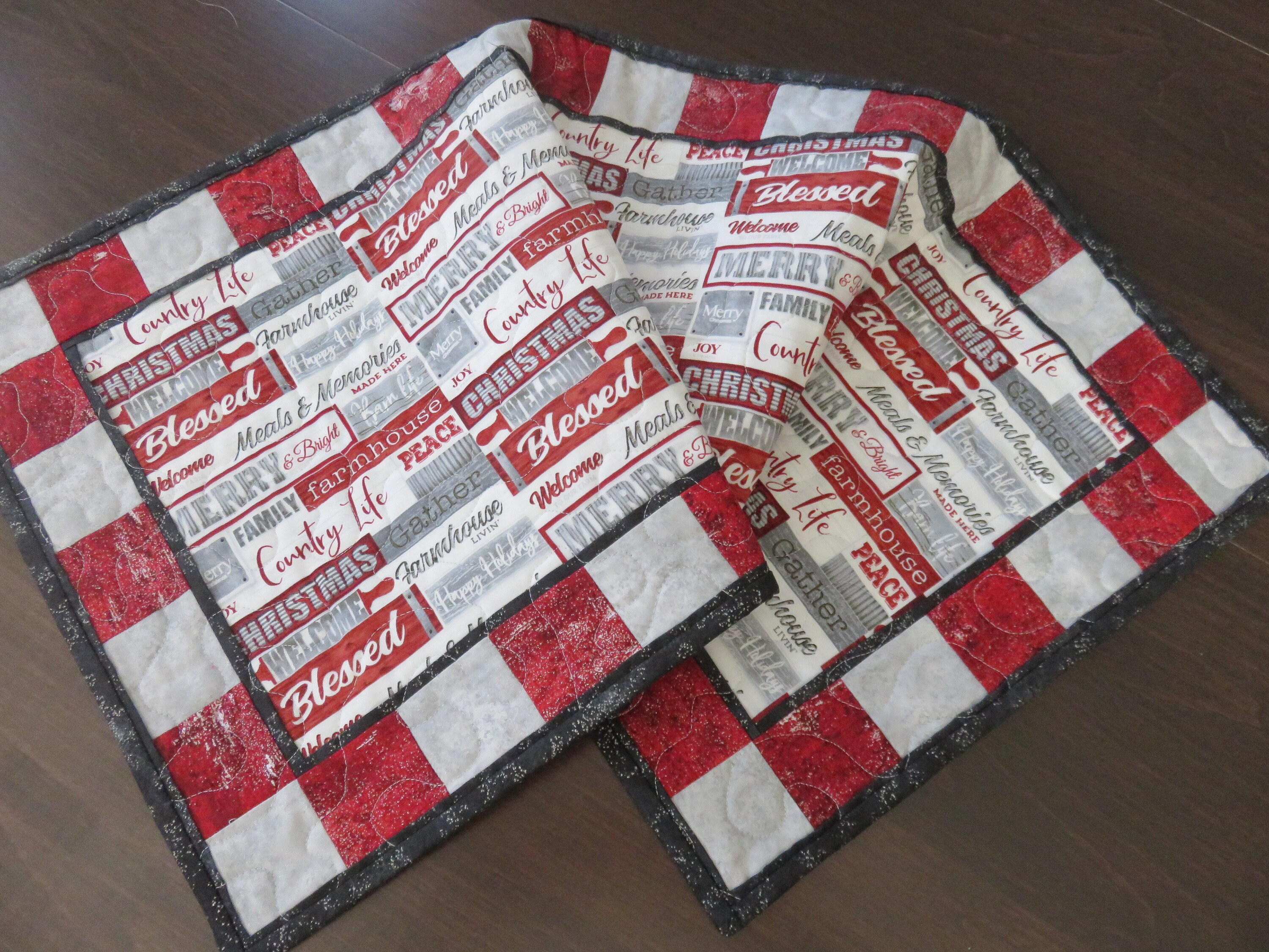 Quilted Modern Christmas Table Runner Red Silver Grey Black Etsy UK