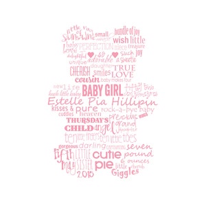 Anuncio de nacimiento personalizado, rosa, osito de peluche, tipografía, imprimible, póster, 10 x 8 pulgadas