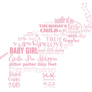 Printable, Typografie Poster, Geburtsankündigung, Elefant, Baby Girl, 10 x 8 inch, Name Art
