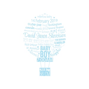 Individuell, Geburtsanzeige, Kinderzimmer Dekor, Baby Boy, 8 x 10 Zoll, Heißluftballon, Poster, Printable