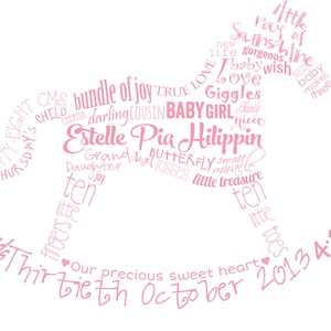 Personalised, Nursery Decor, Rocking Horse, Baby Girl, 10 x 8 inches, Baptism Gift, Printable, Poster