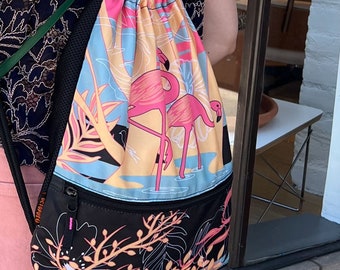 Flamingo - Drawstring Backpack Rose Garden Lifestyle Travel used to Shopping School Sport for Gym Yoga Hiking