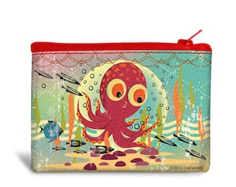 Canvas Cash Coin Purse,Funny Kraken Octopus Print Make Up Bag Zipper Small Purse Wallets