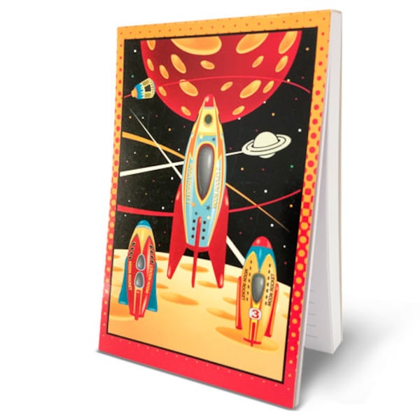 Retro Rocket Notebook - Modern Retro Comic Collectible Gift full Color inside matching graphic lined pages