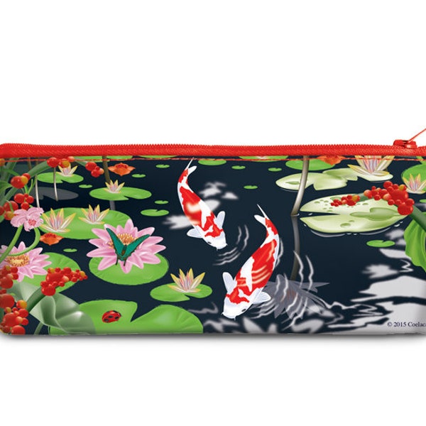 Pond Flower - Recycled Pencil Bag Fun Purse flower garden Koi Fish Pencil Case Aquarium Fish