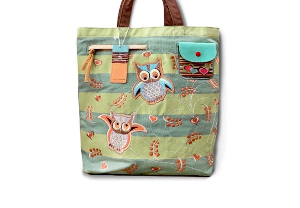 Owls - Embroidered Canvas Shoulder Tote fun bag natural history museum store kids gifts Zippered mul