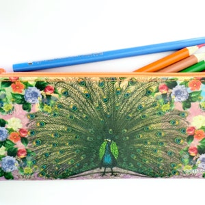 Peacock - Recycled Pencil Bag Fun Purse college design art supply museum vintage style peacocks flower garden zoo,