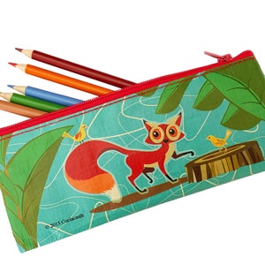 Foxy - Recycled Pencil Bags Fun Purse Useful Lightweight travel style cash cards makeup multi-purpose
