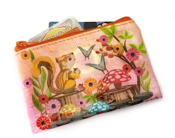 Squirrel - Recyclable Coin Purse Wild life Lightweight Botanic Garden Travel style Cash cards Multi-purpose Gifts for Kids