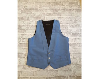 Men's Waistcoat, Men's Vest, Blue Silk Wedding Waistcoat, 38"-40" Chest, With lapels - Ready To Wear