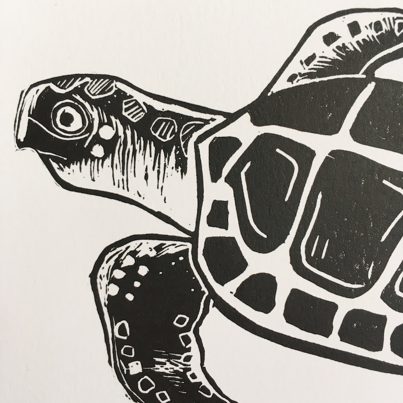 Sea Turtle Lino Print A5 Black and White Linocut Ocean - Etsy UK