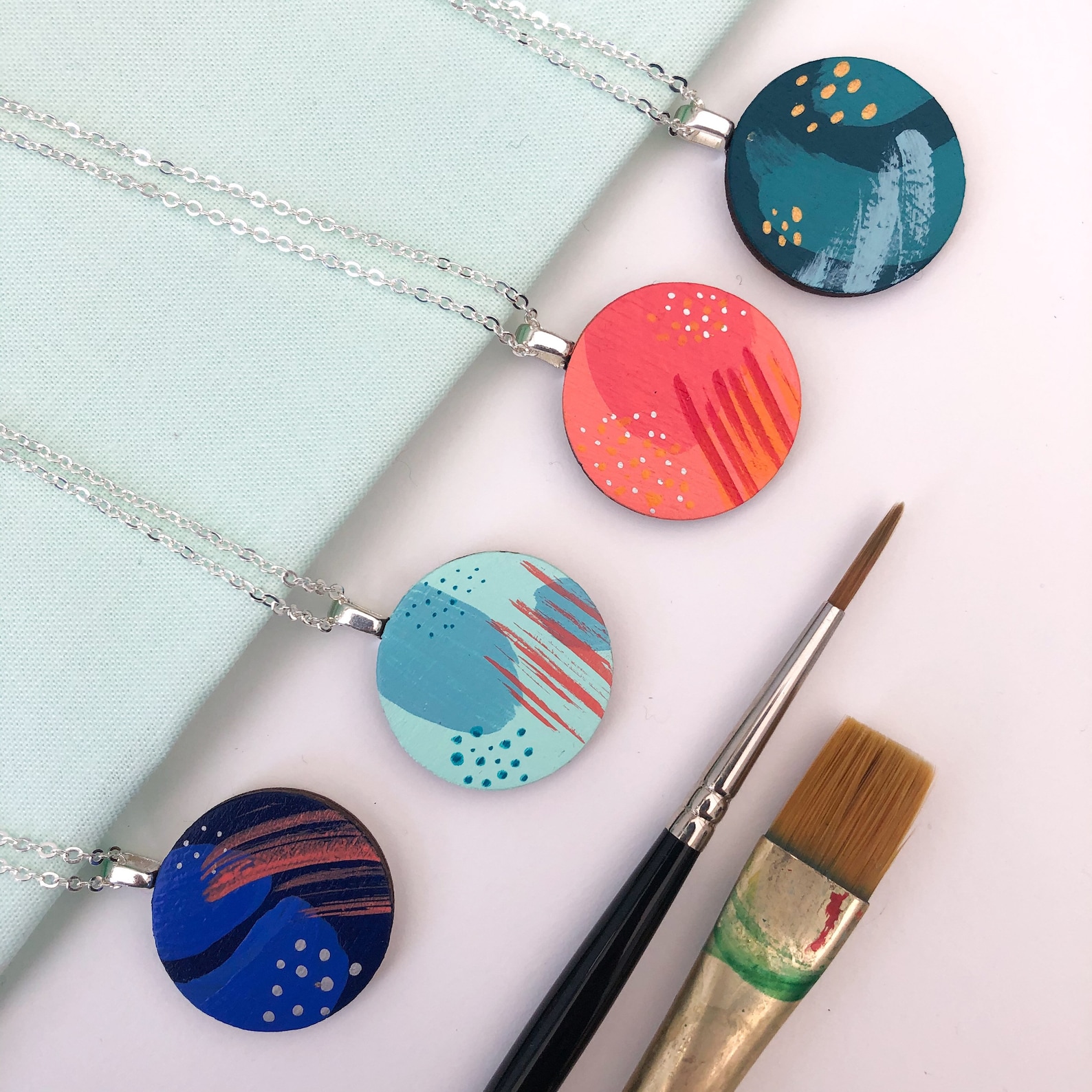 Colourful Abstract Necklace Art Jewellery Hand Painted Etsy