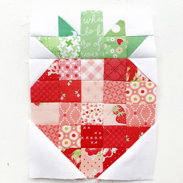 SINGLE BLOCK Scrappy Strawberry Pattern - PDF Download