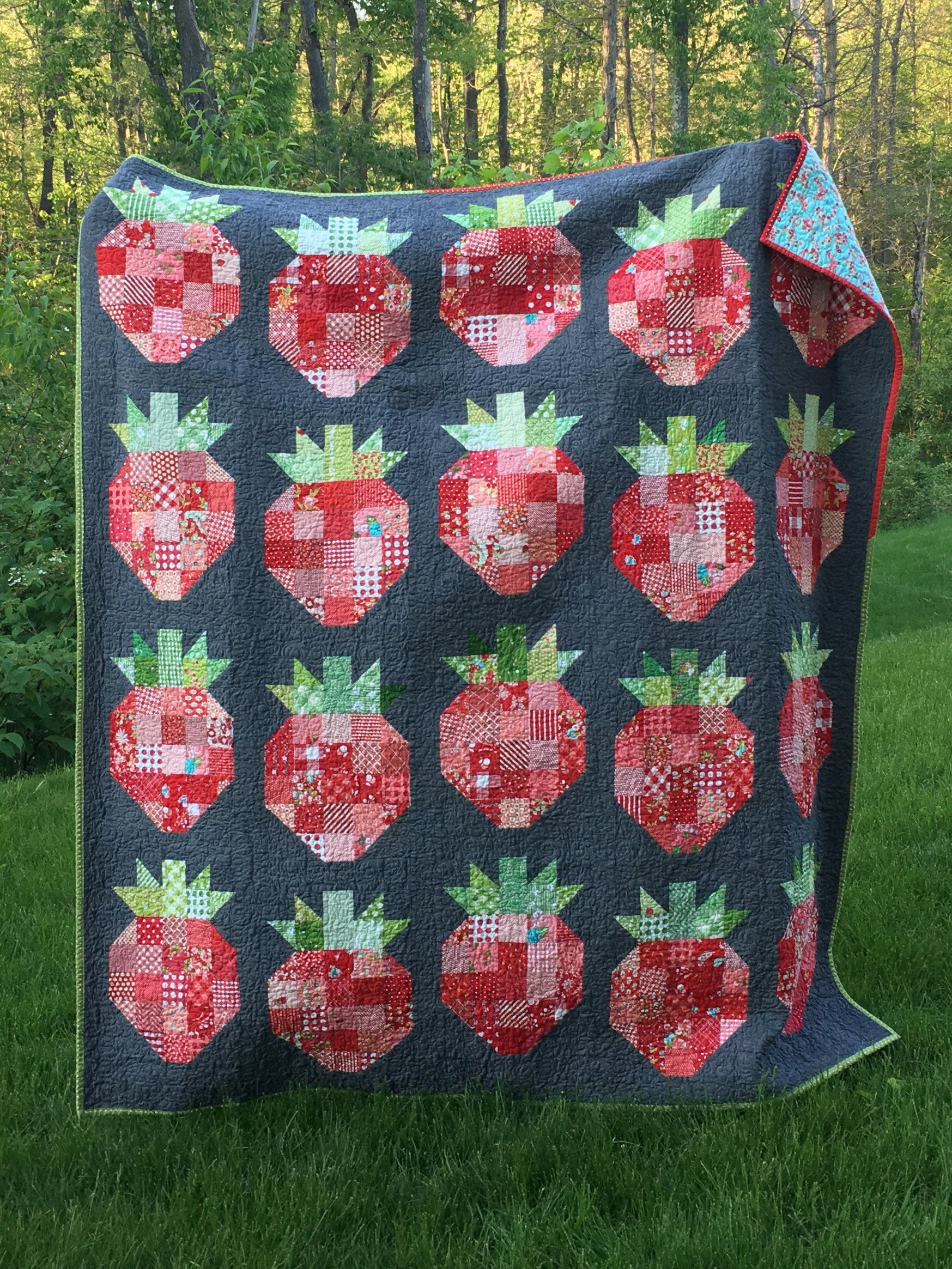 Strawberry Patch Big Strawberry Fabric Panel 18 Inches by 18 Inches