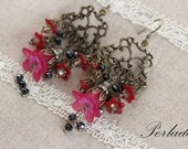 Vintage Style Chandellier Earrings, Fuchia, Lucite Earrings