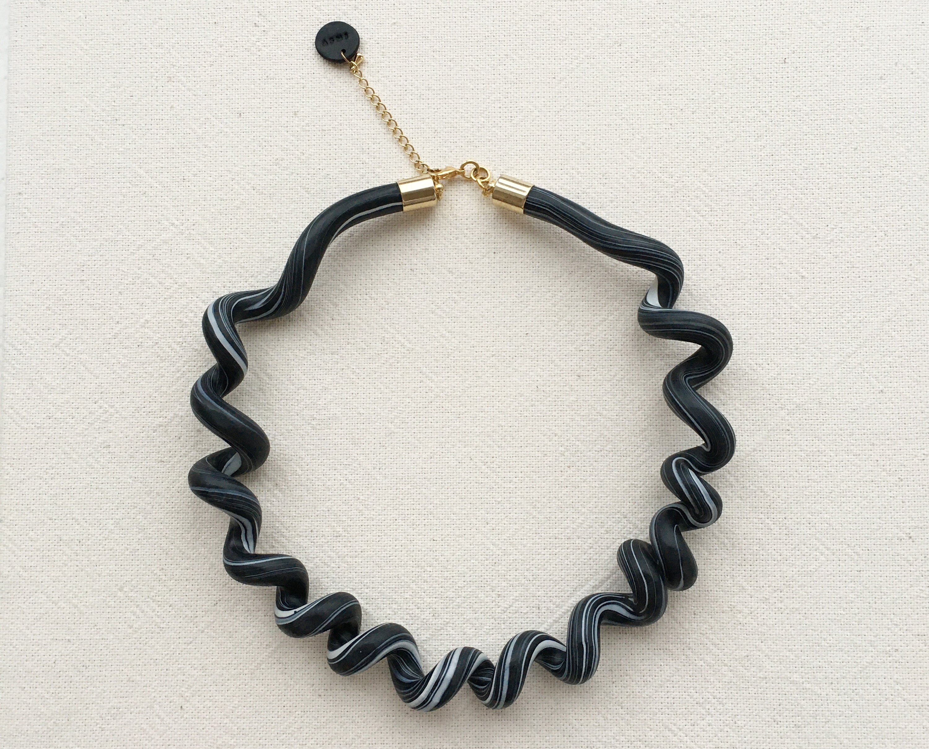 Twisted Black Necklace / Polymer jewelry / Black Twisted Etsy