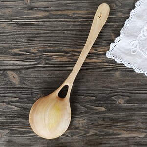 Handmade large wooden serving spoon ladle from walnut wood Unique design image 9