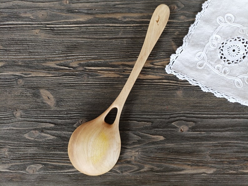 Handmade large wooden serving spoon ladle from walnut wood Unique design image 9