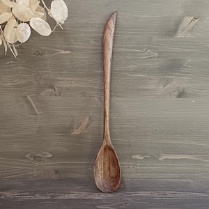 Long cooking spoon hand carved from walnut wood Handmade serving spoon Wooden kitchen utensil for mixing stirring & serving