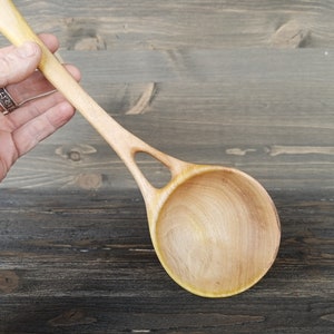 Handmade large wooden serving spoon ladle from walnut wood Unique design image 10