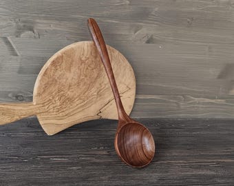 Hand carved wooden serving spoon ladle made from walnut wood
