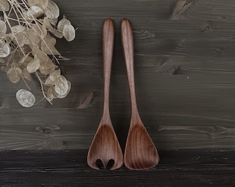 Walnoothouten saladeserveerset handgesneden houten vork en lepel voor keuken