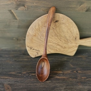 Handmade elegant cooking wooden spoon from walnut Kitchen wood spoon Wooden kitchen utensils Carved wood spoon Serving spoon Cookware