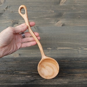 Unusual chiseled handcrafted sycamore serving spoon  cooking wooden spoon