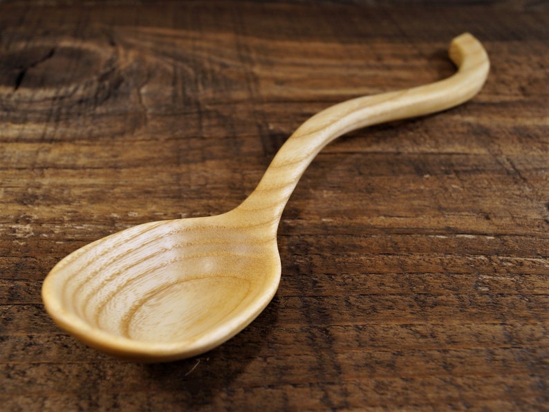 Unusual Wooden Spoon From Ash Wood, Spoon for Spices, Carved Wooden
