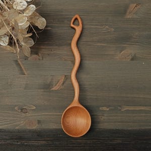 Unusual handmade beech wood spoon Serving cooking wooden spoon