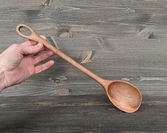 Handcrafted walnut wood long serving spoon: Natural elegance for your kitchen