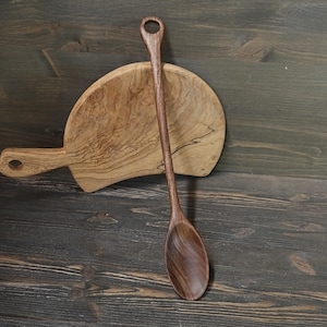 Long cooking spoon hand carved from walnut wood Handmade stirring spoon