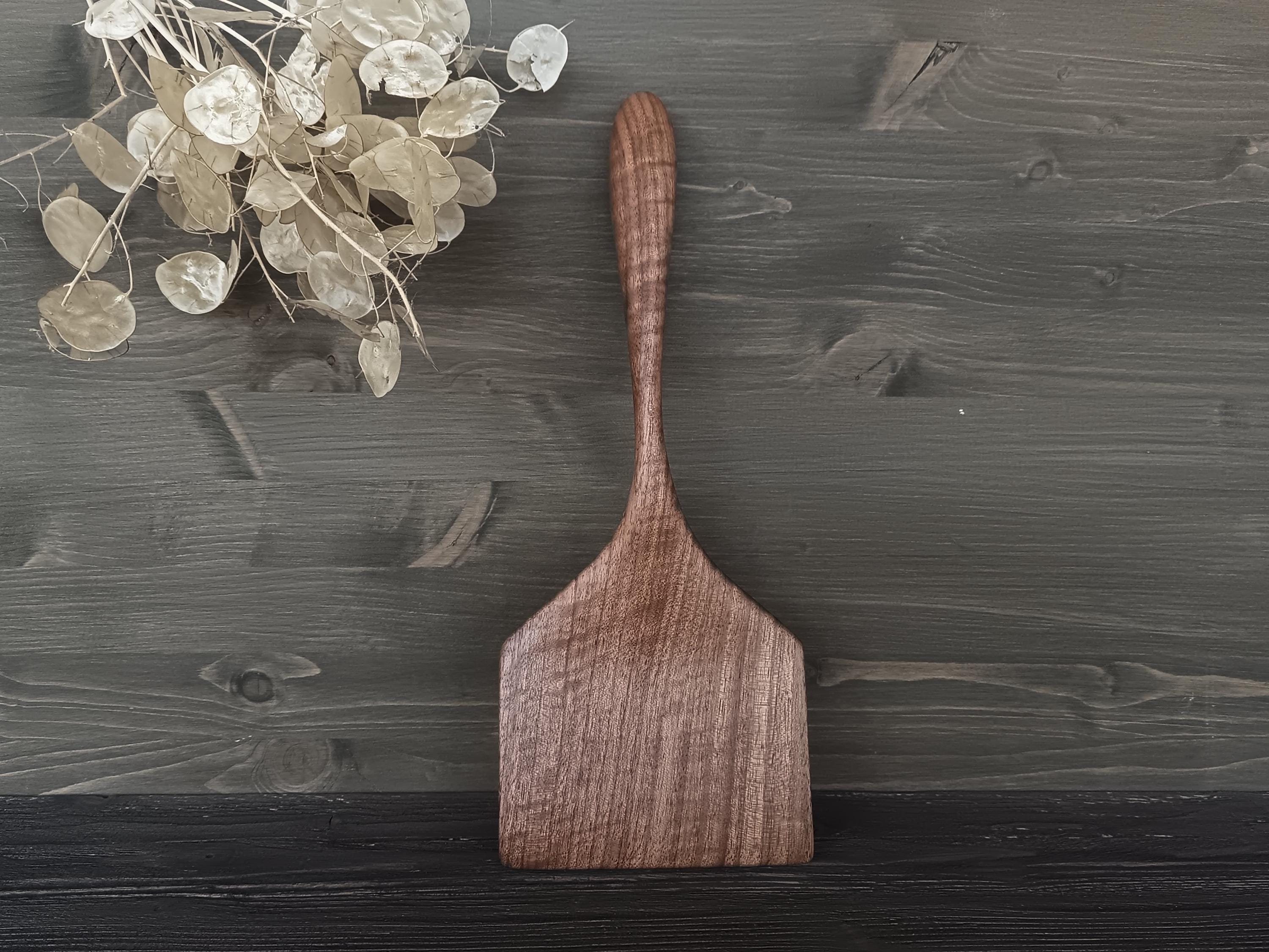 Wide cooking spatula carved from walnut wood Baking spatula