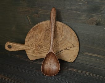 Hand Carved Walnut Serving Spoon, 11 inch Wooden Cooking Ladle