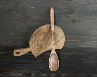 Universal long cooking spoon made from maple wood Handmade kitchen stirring spoon