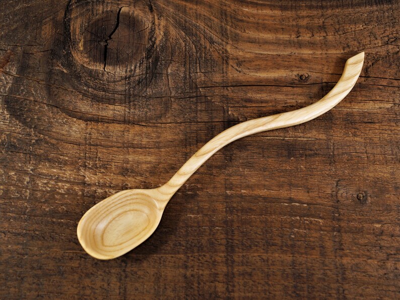 Unusual Wooden Spoon From Ash Wood, Spoon for Spices, Carved Wooden